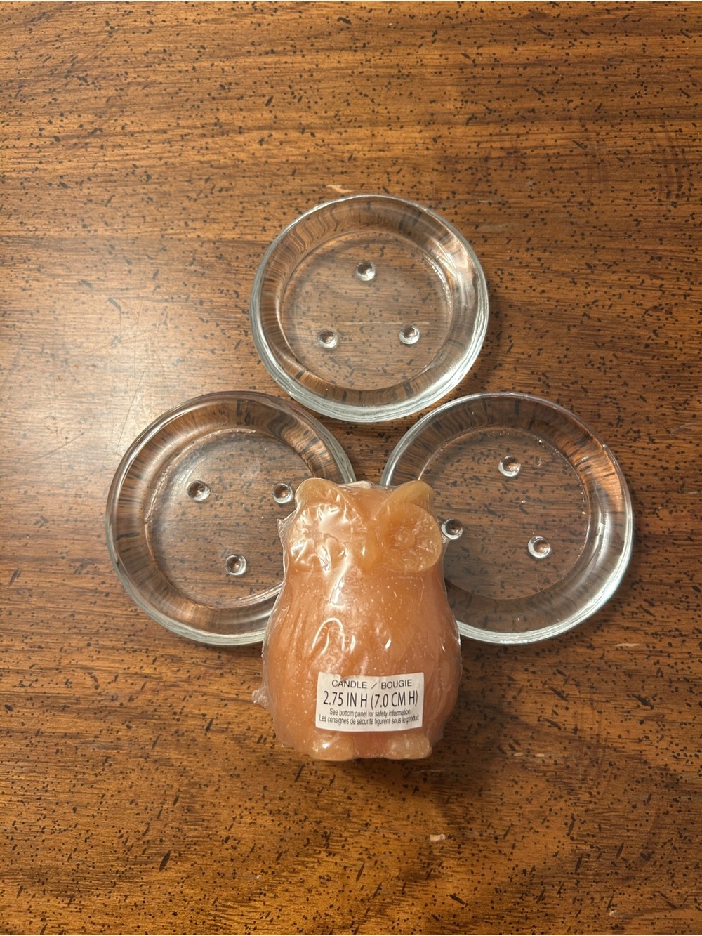 Pier One Set of 3 Clear Glass Tea Light Holders with Owl Shaped Candle